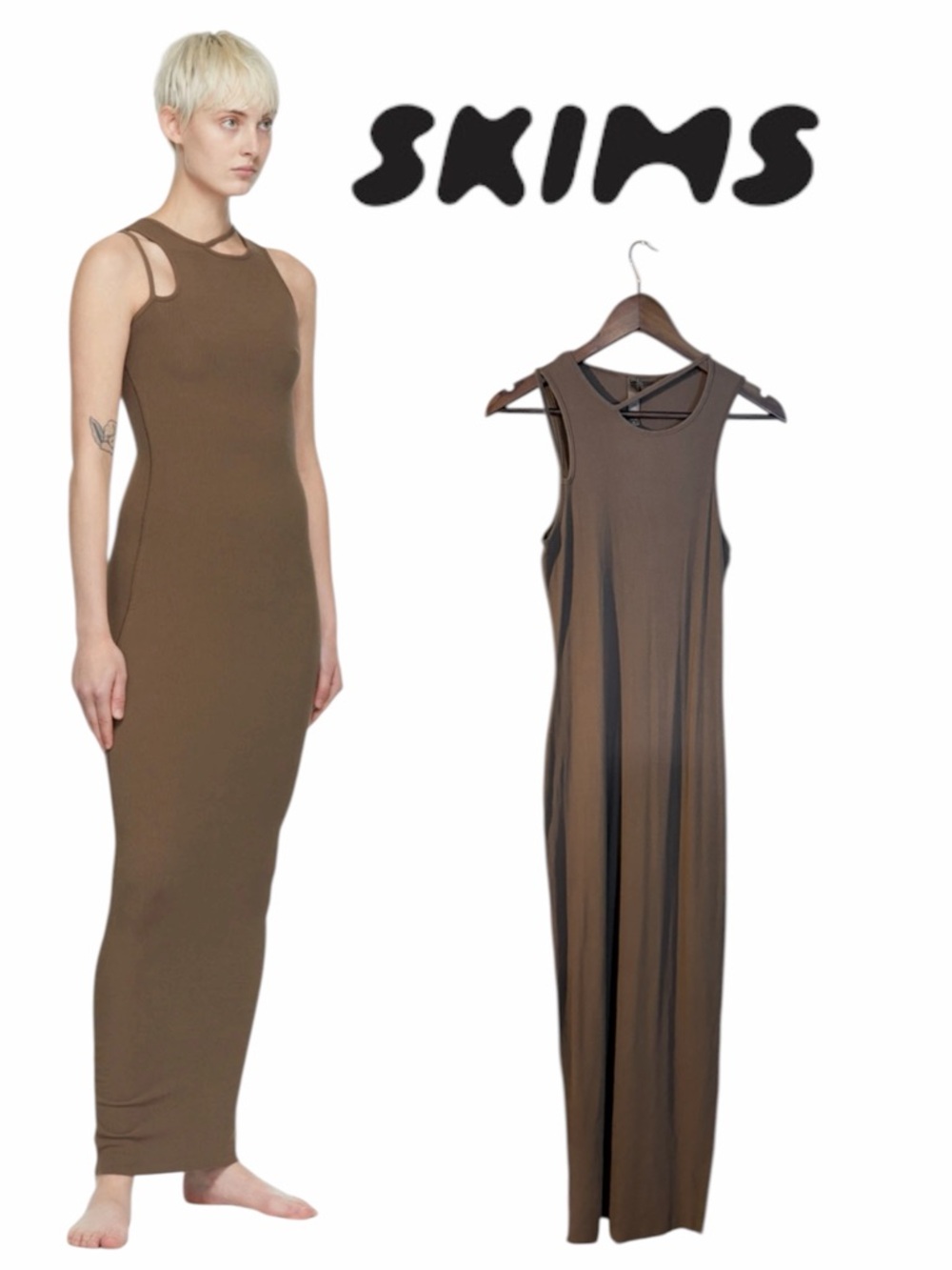 SKIMS Brown Soft Lounge Cutout Cut
Out Dress Brown Women’s Maxi Dress size XL